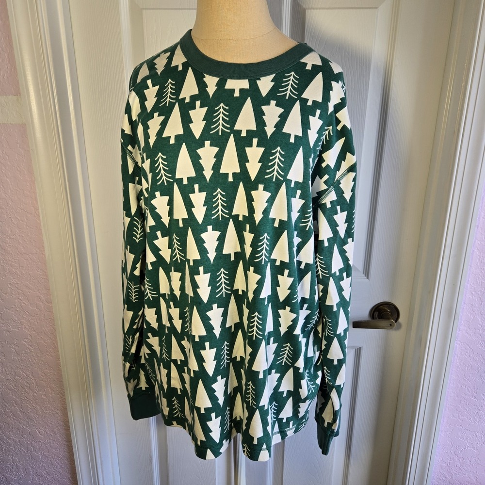 Hanna Andersson Holiday Trees Long John Pajama Top Men's‎ Size XL green Organic